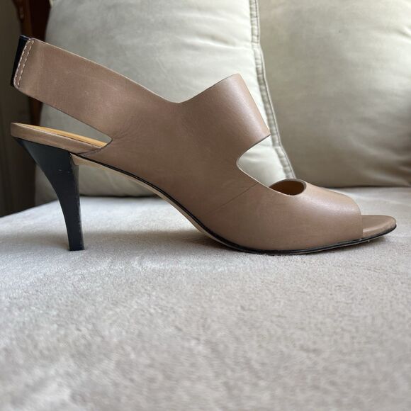 Michael Kors Tan Leather Sling Back Heeled Sandals Women’s 8.5 M Designer - Picture 3 of 16